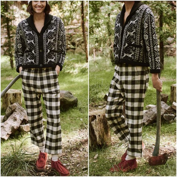 THE GREAT  Checkered Drop Crotch Cropped Pants - Picture 2 of 14